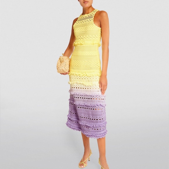 Maje Dresses & Skirts - Maje Crochet Yellow Purple Dress — No Tags & Seam Rip